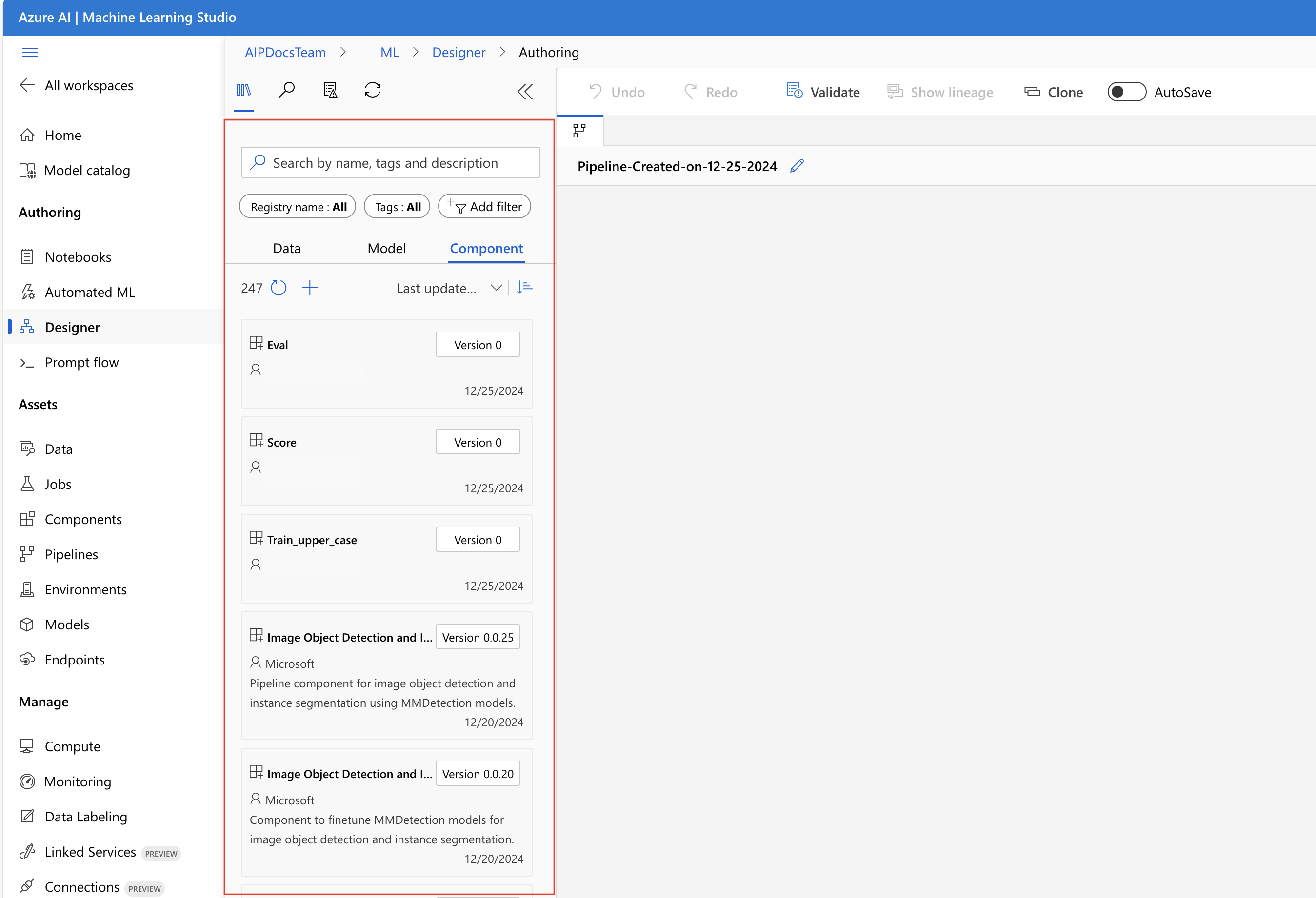 Снимок экрана с зарегистрированным компонентом в библиотеке ресурсов.