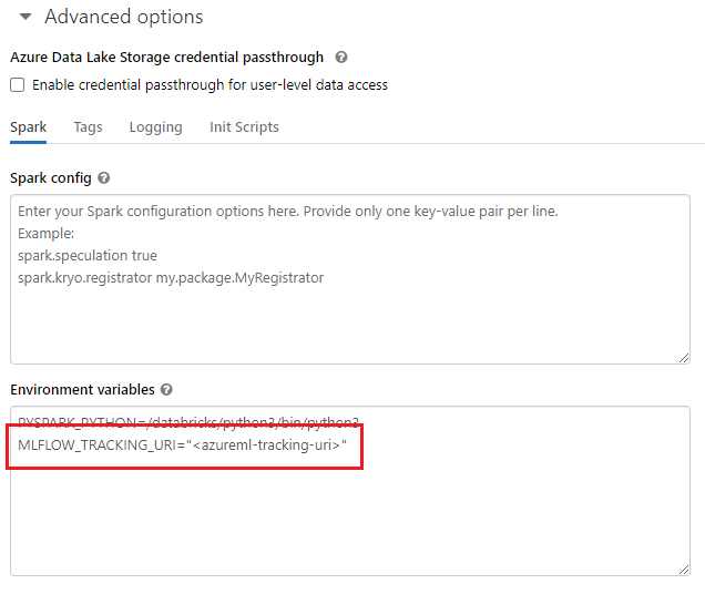 Configure the environment variables in an Azure Databricks cluster