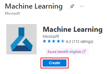 Скриншот страницы создания для Azure Machine Learning.