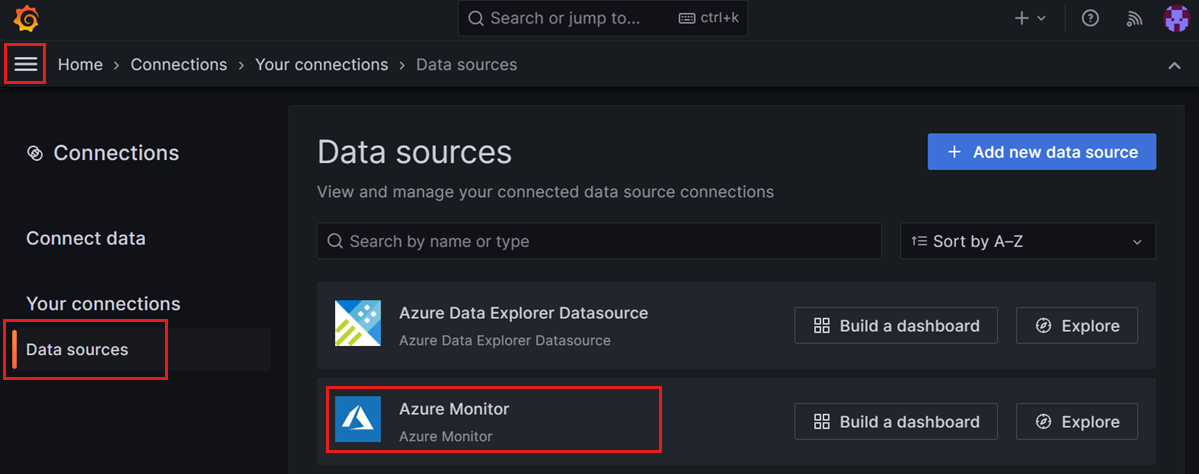 Screenshot of the Add data sources page.