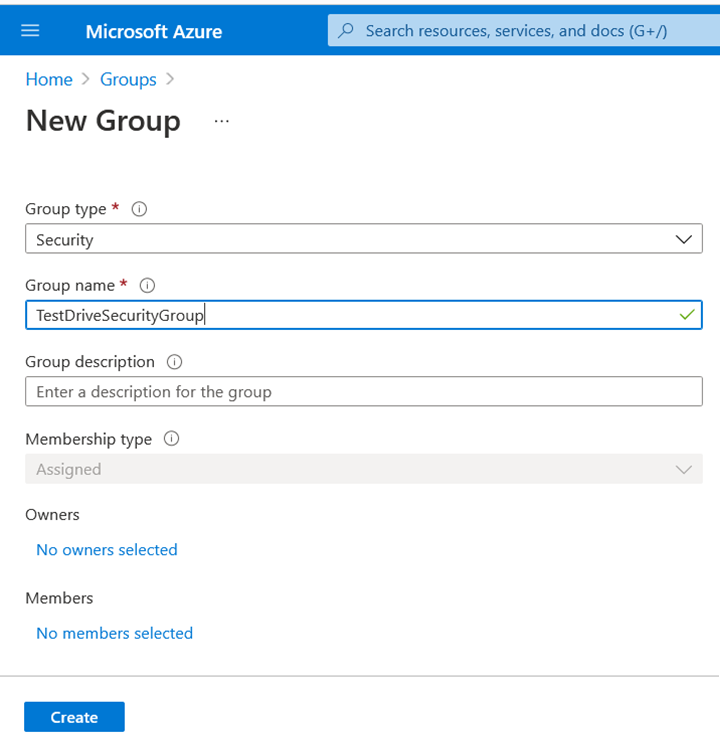Screenshot showing how to create a new security group.
