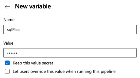 Screenshot of adding a secret variable.