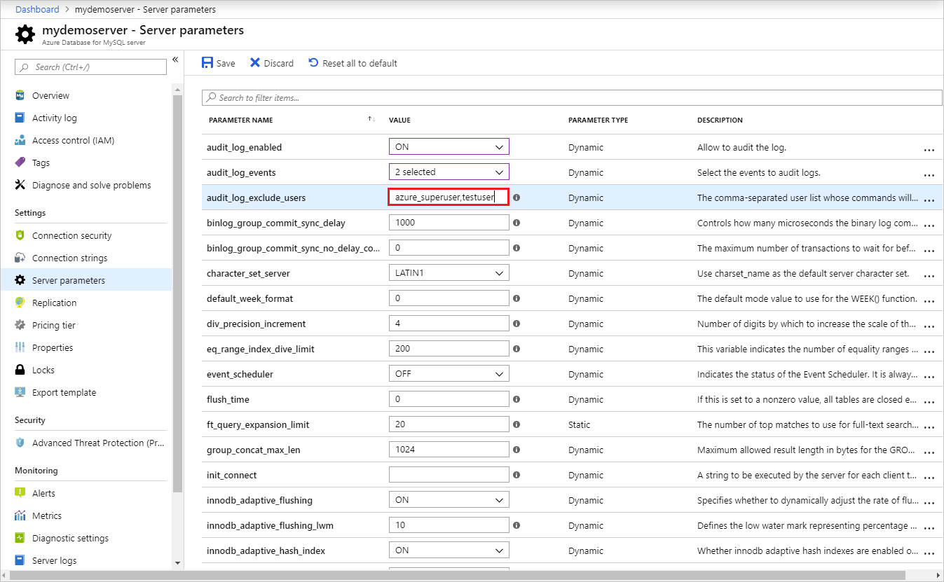 Audit log exclude users