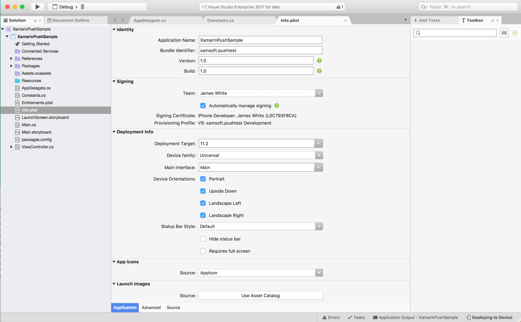Visual Studio- iOS App Config