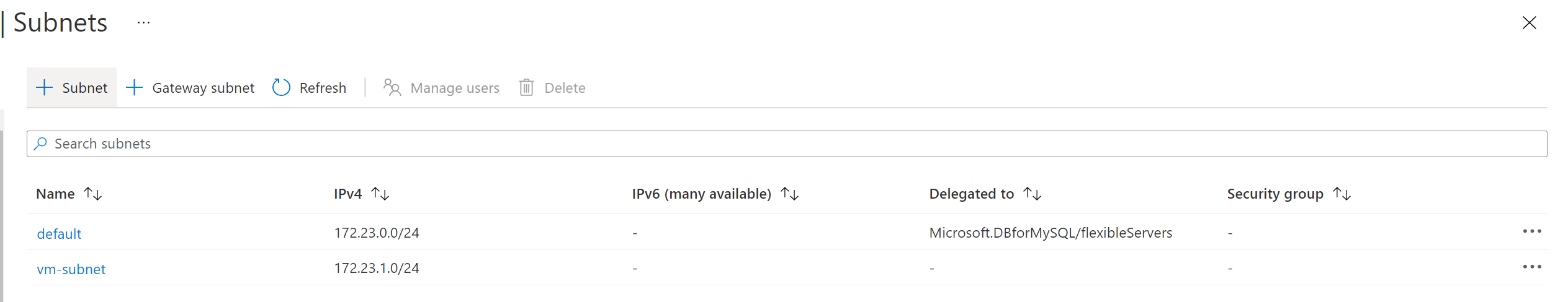 Снимок экрана: успешное добавление новой подсети для виртуальной машины.