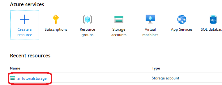 Снимок экрана, на котором выделен выбранный ресурс учетной записи хранения.