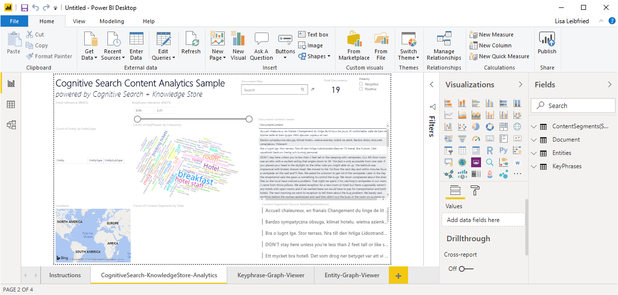 Пример шаблона Power BI для поиска в Azure AI