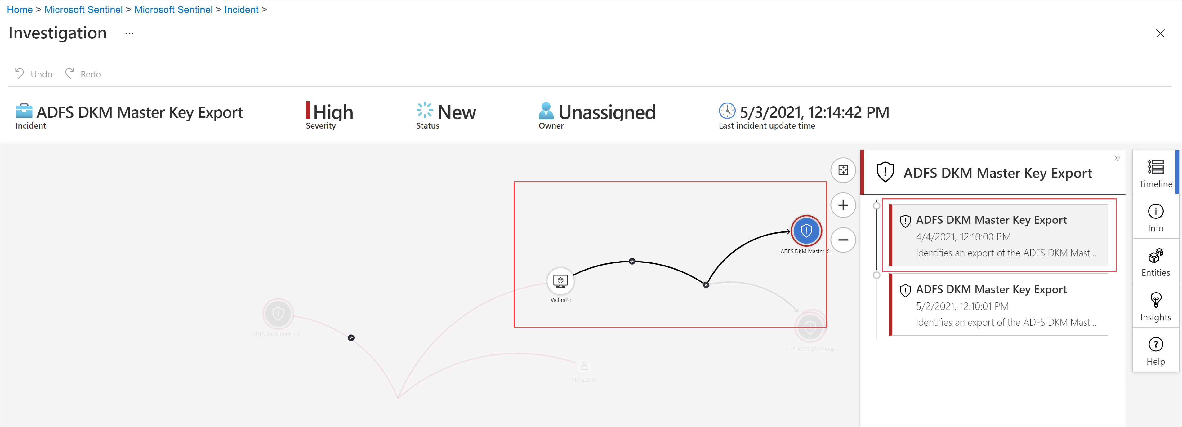 Screenshot: use timeline in map to investigate alerts.'