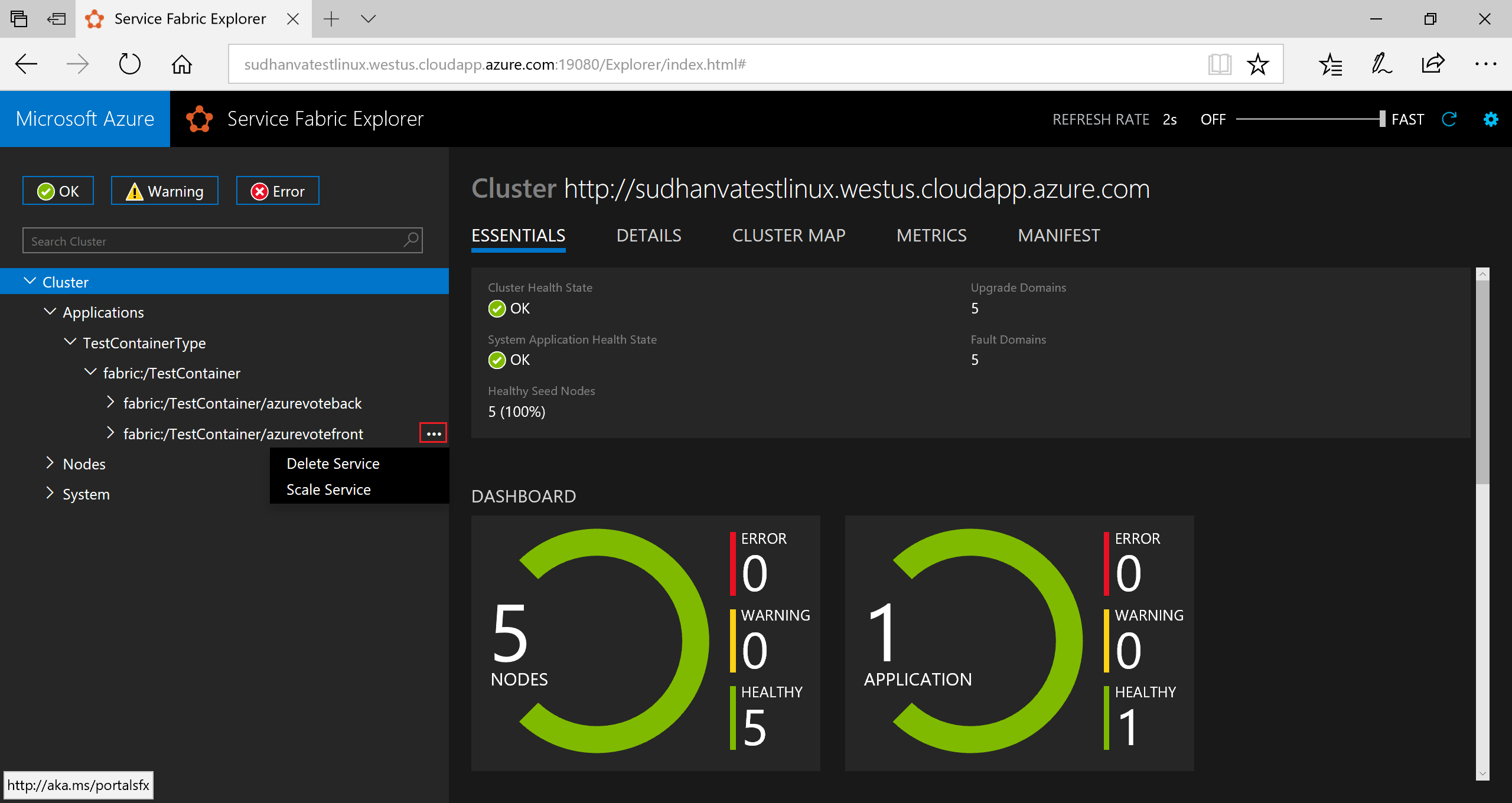 Service Fabric. Microsoft Fabric. Node view. {"Mac":"e9:DC:31:0a:c0:c0","name":"m7 Plus"}.