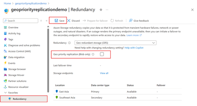 Снимок экрана: расположение флажка для геоприоритетной репликации для отключения существующих учетных записей.