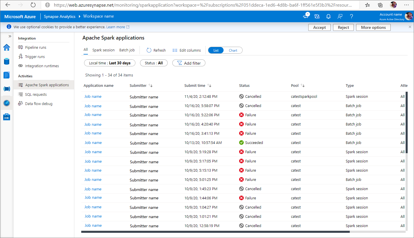 Мониторинг приложений Apache Spark с помощью Synapse Studio - Azure Synapse  Analytics | Microsoft Learn