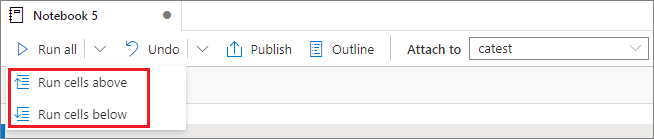 Снимок экрана azure-notebook-run-cells-above-or-below