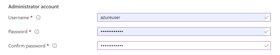 Снимок экрана: раздел учетной записи администратора, в котором вы указываете имя пользователя и пароль администратора.