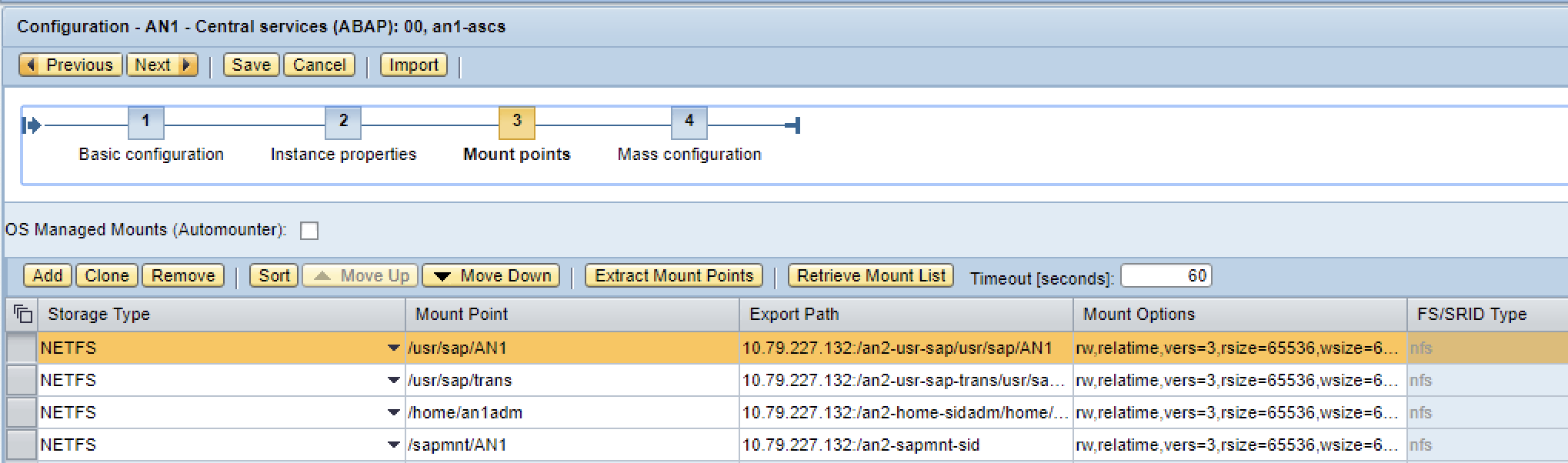 Screenshot that shows SAP LaMa mount points.