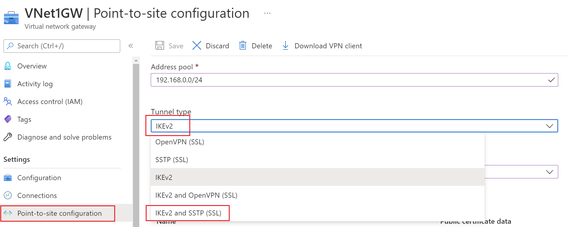 Переход на OpenVPN или IKEv2 с SSTP - Azure VPN Gateway | Microsoft Learn