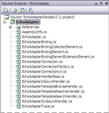 06b45c3e-d056-48f4-a246-642d9ac5e23e Screenshot that shows the Solution Explorer with the EchoAdapter project.