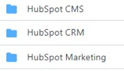 Снимок экрана с папками для трех соединителей HubSpot.