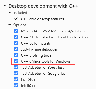 Снимок экрана установщика Visual Studio.
