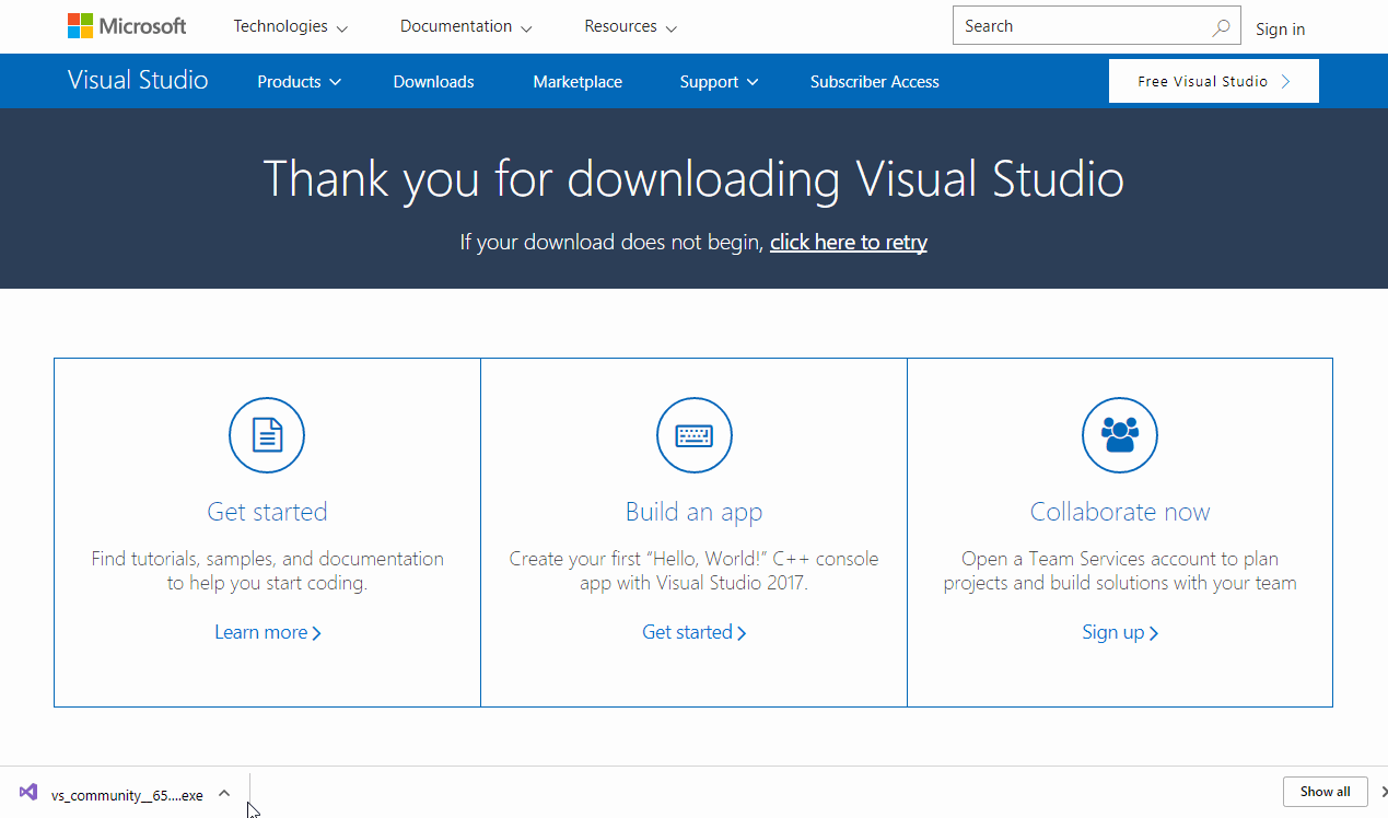 Что вы увидите при скачивании и установке Visual Studio Installer.