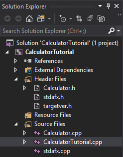 Снимок экрана: окно обозревателя решений Visual Studio.