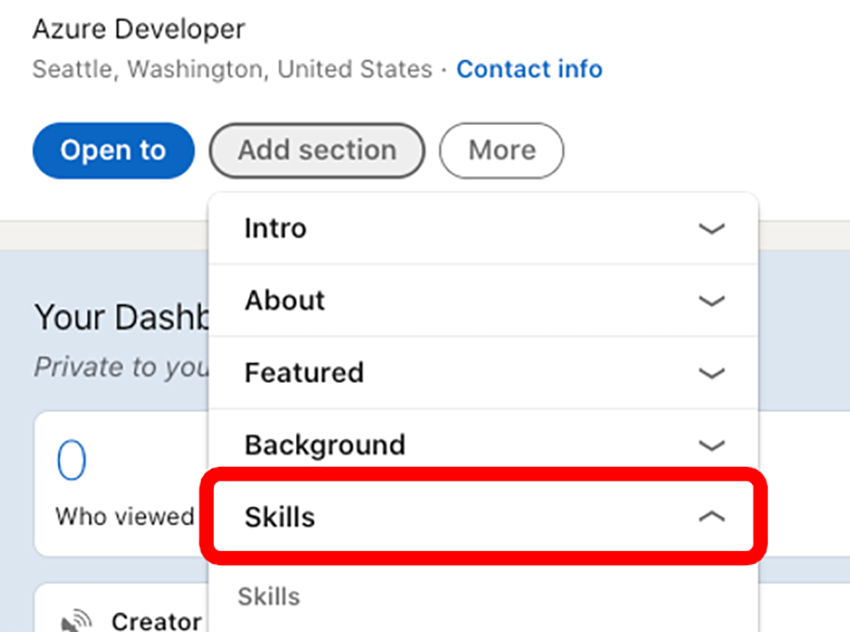 Select add section and then select skills
