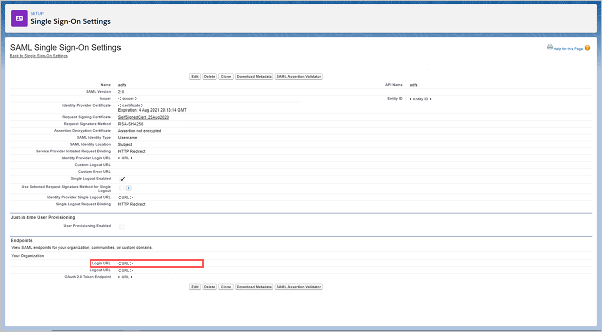 Select Salesforce SSO login URL.