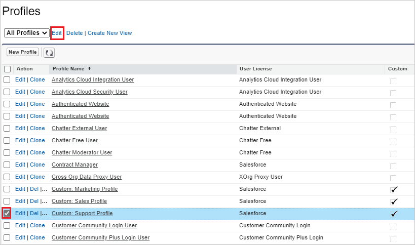 Профиль редактирования Salesforce.