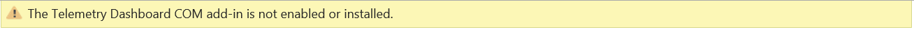 Снимок экрана: сообщение об ошибке, указывающее, что надстройка COM панели мониторинга телеметрии не включена или установлена.