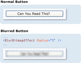 Снимок экрана: сравнение кнопки с размытой кнопкой