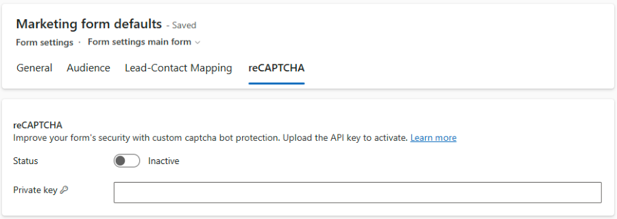 Введите ключ для reCAPTCHA.