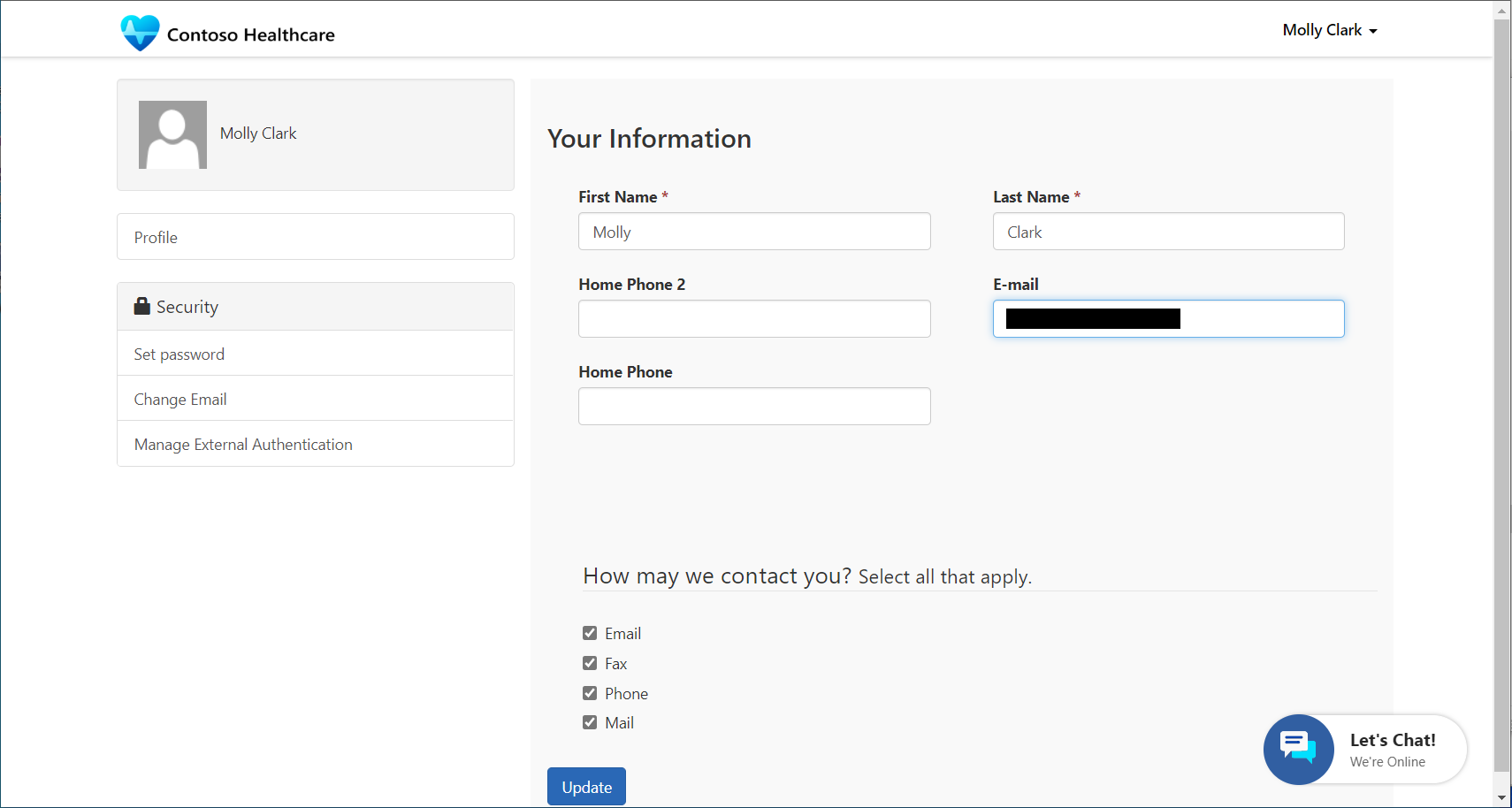 Patient access profile.