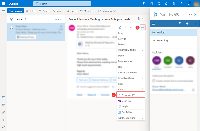 Область «Открыть панель приложения» для Outlook в Outlook Web Access.