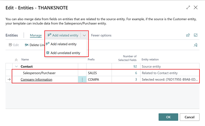 Shows new Add unrelated entity action and list related and unrelated entities.