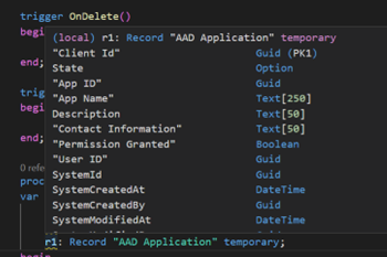 IntelliSense tooltip now displays temporary after a record name of type temporary table