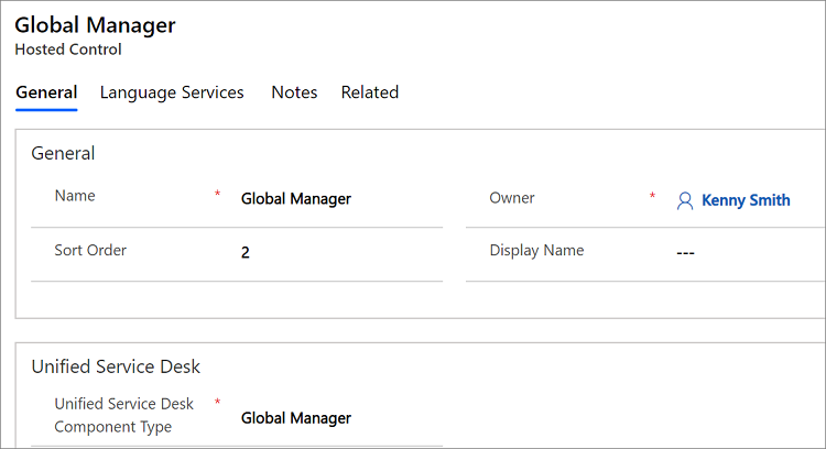 Размещенный элемент управления Global Manager.