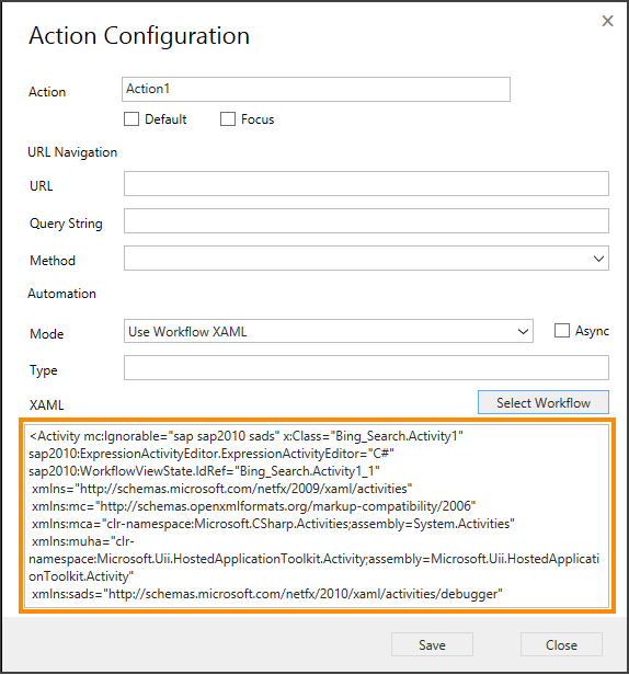 XAML for the selected workflow XAML for the selected workflow.