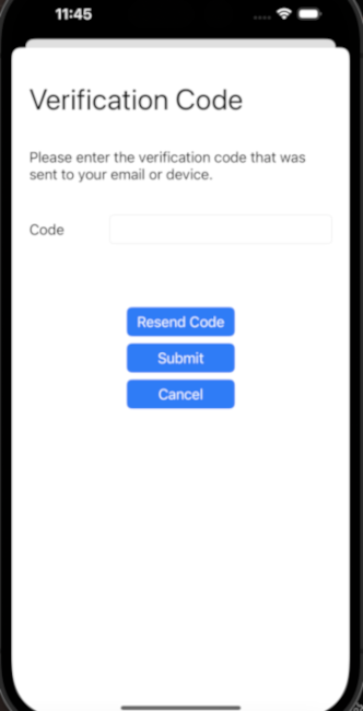 Снимок экрана: запрос пользователя на ввод однократного секретного кода (OTP) в приложении iOS.