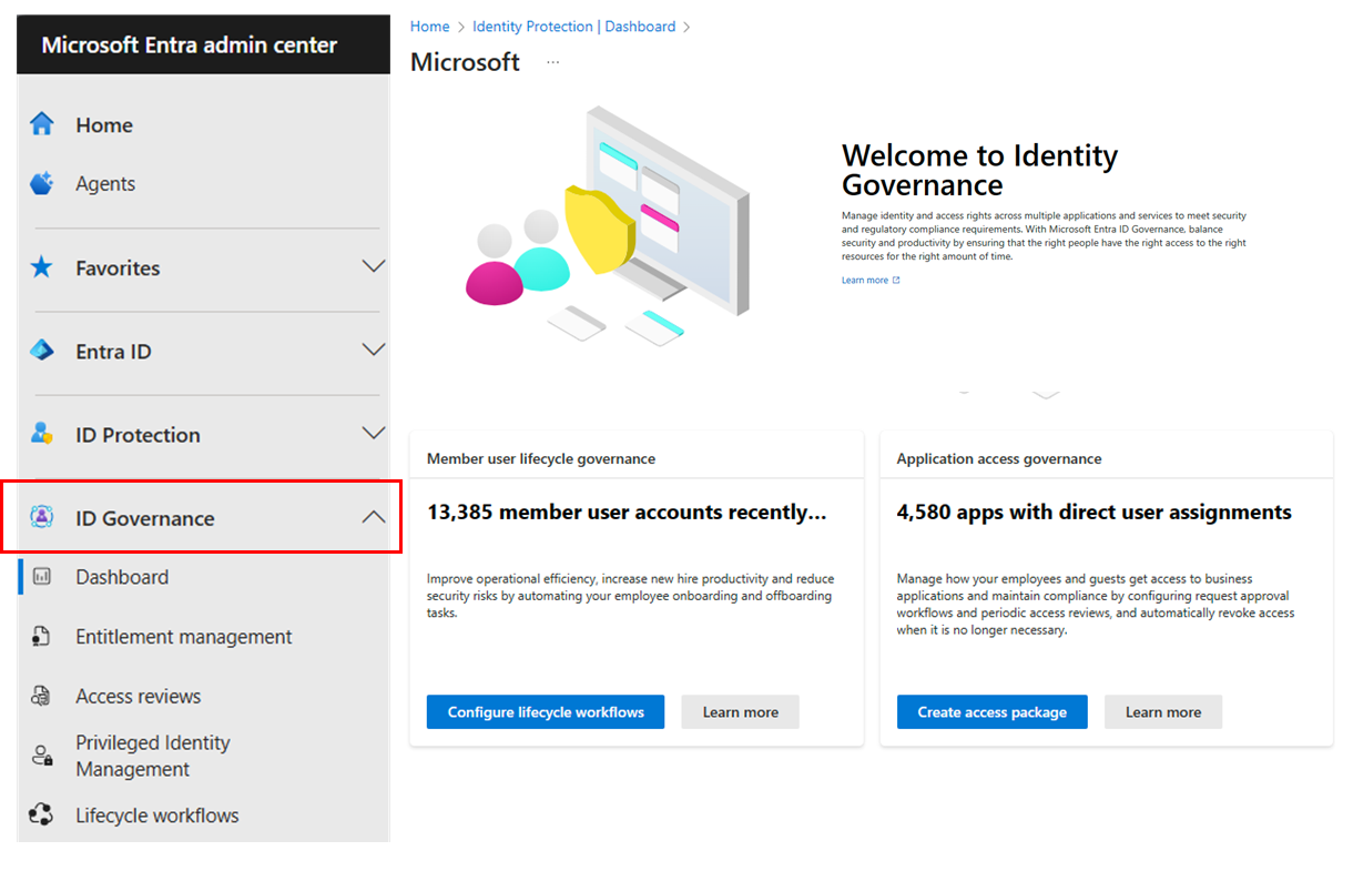 Снимок экрана меню управления удостоверениями в Центре администрирования Microsoft Entra.
