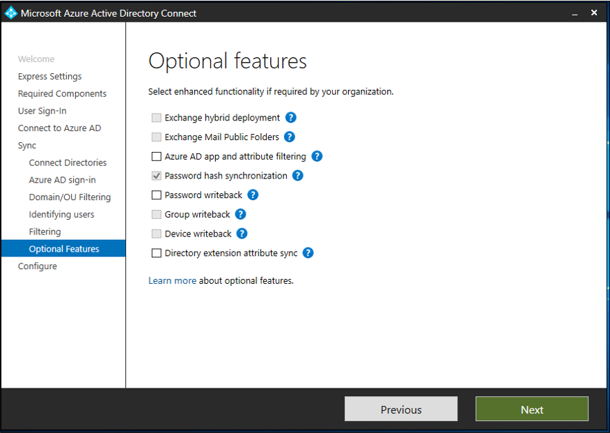 Optional features. OPTIONALFEATURES. Azure ad connect. Гибридные возможности Azure. Option features