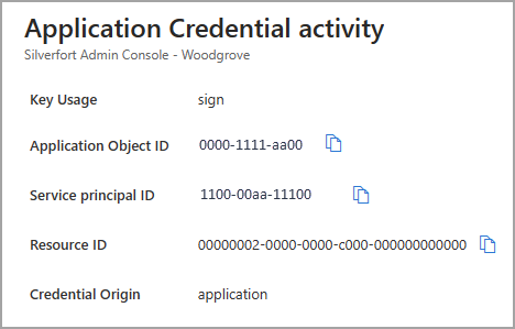 Screenshot of the app credential activity details.