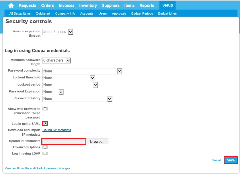 Coupa SP metadata