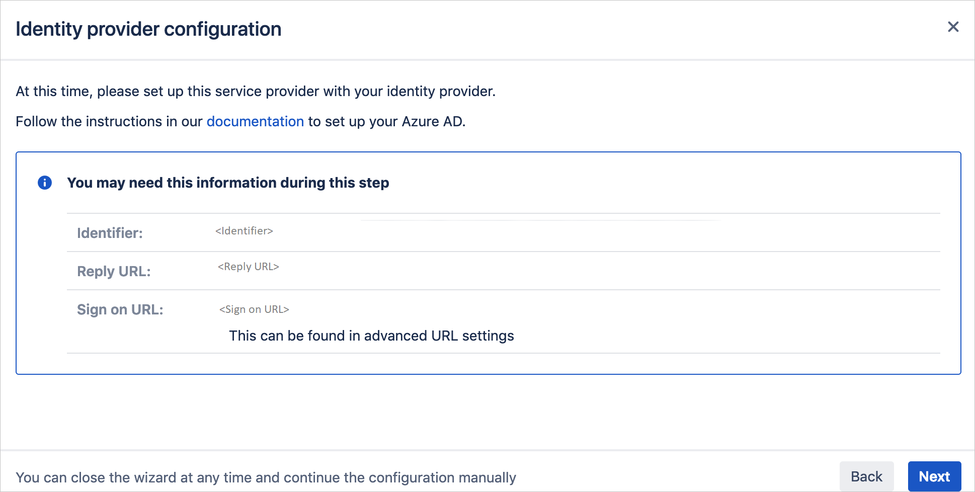 Снимок экрана: страница Identity provider configuration (Конфигурация поставщика удостоверений).