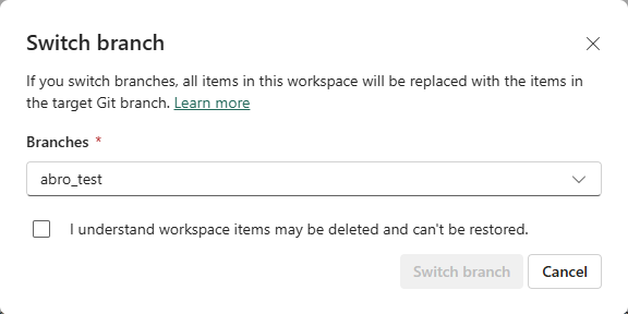 Снимок экрана: переключение ветвей.