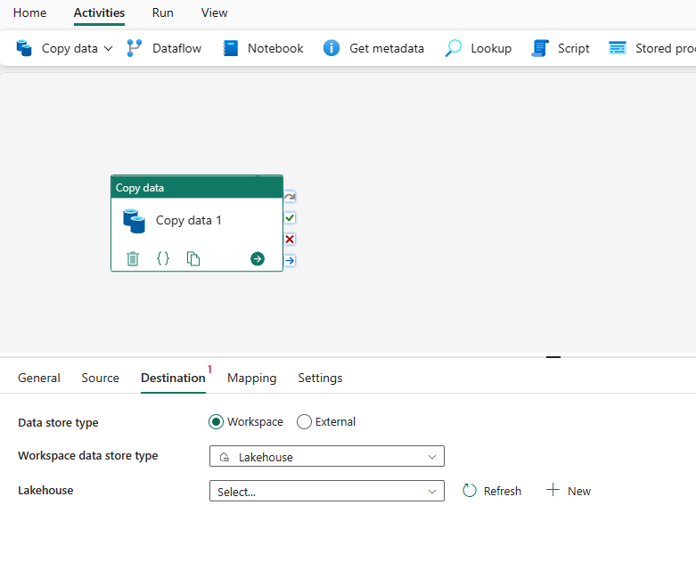 Screenshot showing where to select destination type.