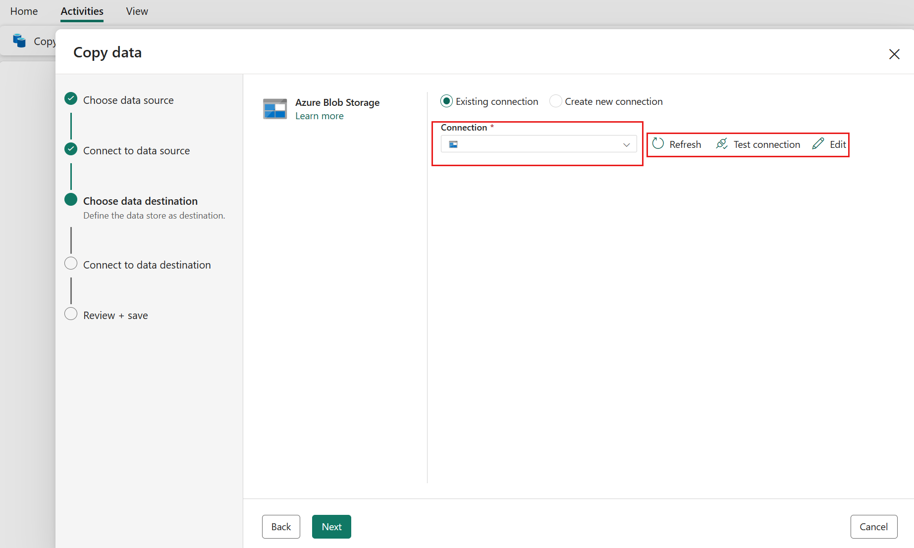 Screenshot showing data connection options.