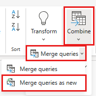 Screenshot showing the Merge queries as new selection for the nyc_taxi query.
