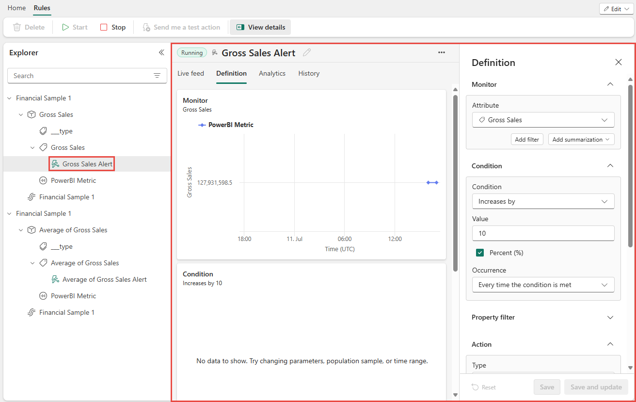 Снимок экрана: определение оповещения о валовых продажах.