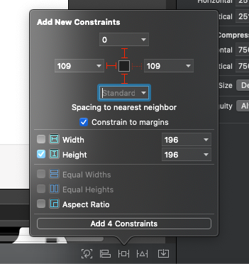 Снимок экрана новых параметров ограничений в Xcode