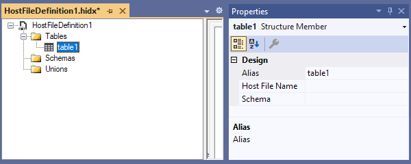 Screenshot shows new table and properties.