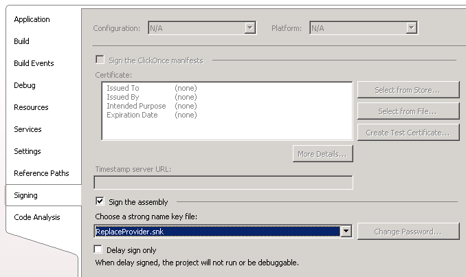 Снимок экрана: вкладка подписывания с введенным именем файла ключа в поле Выбор файла ключа строгого имени.